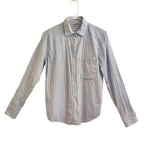 PACT Blue Stripe Button Down Shirt XS Organic Cotton Preppy Coastal